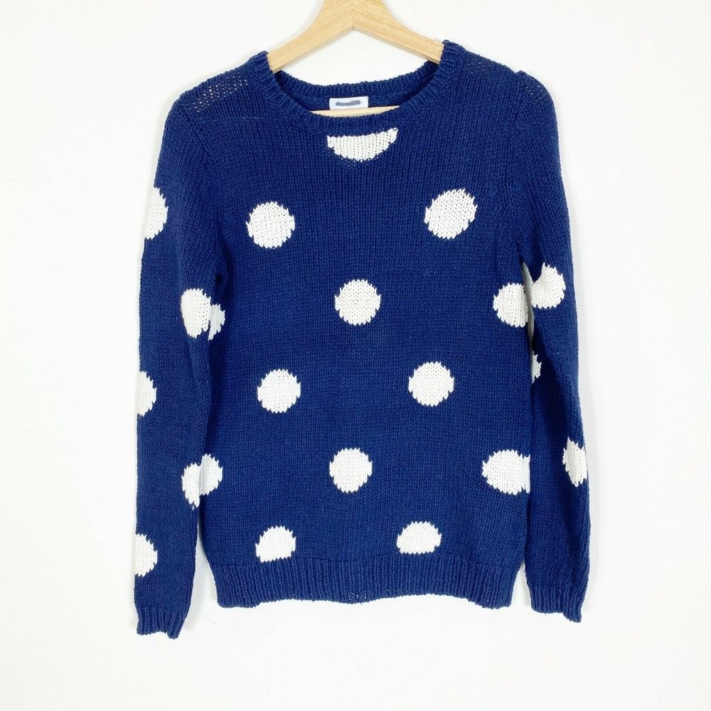 Garnet Hill‎ Poka Dot Sweater Navy Blue White XS